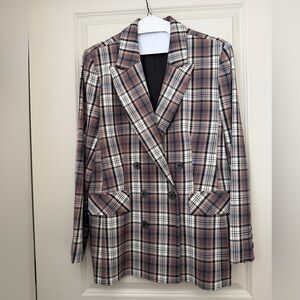 Apt. 9 Women's Plaid Double-Breasted Blazer - Red and Blue